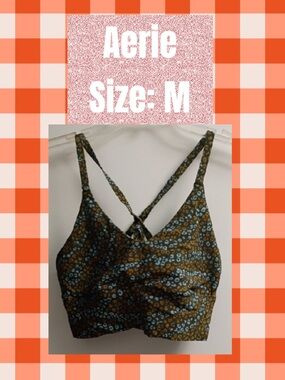 aerie Olive Green and Blue Leopard Print  Sports Bra